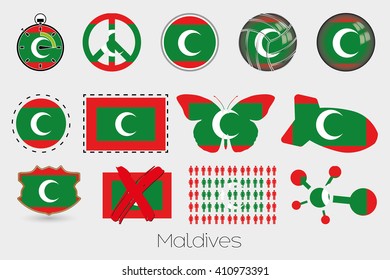 Many Different styles of flag for Maldives