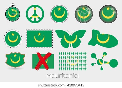 Many Different styles of flag for Mauritania