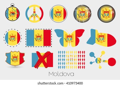 Many Different styles of flag for Moldova