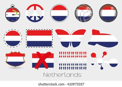 Many Different styles of flag for Netherlands