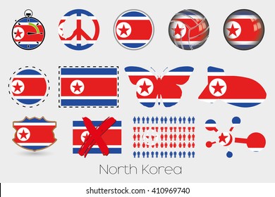 Many Different styles of flag for North Korea