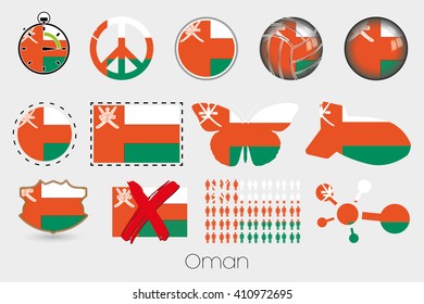 Many Different styles of flag for Oman