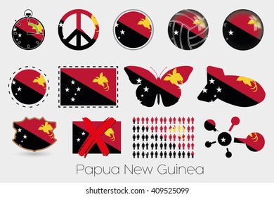 Many Different styles of flag for Papua New Guinea