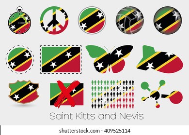 Many Different styles of flag for Saint Kitts and Nevis