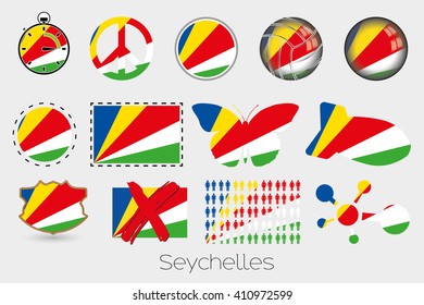 Many Different styles of flag for Seychelles