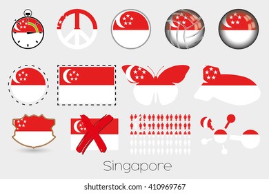 Many Different styles of flag for Singapore