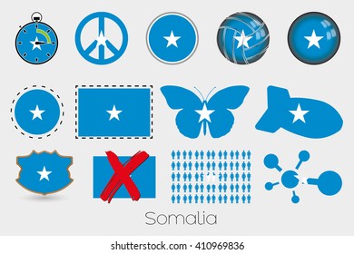 Many Different styles of flag for Somalia