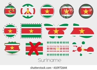 Many Different styles of flag for Suriname