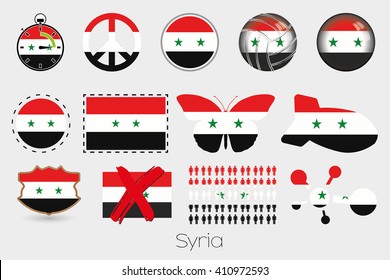 Many Different styles of flag for Syria