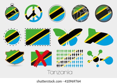 Many Different styles of flag for Tanzania