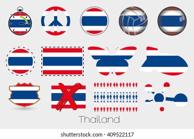 Many Different styles of flag for Thailand