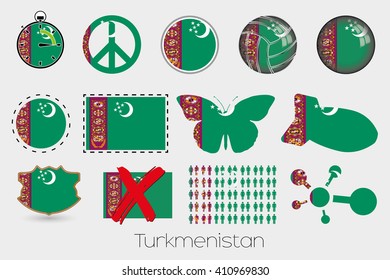 Many Different styles of flag for Turkmenistan