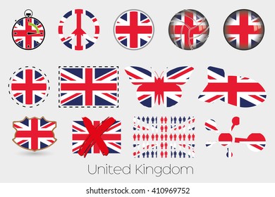 Many Different styles of flag for United Kingdom
