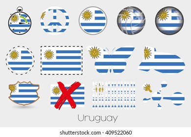 Many Different styles of flag for Uruguay