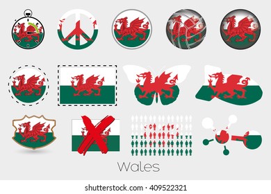 Many Different styles of flag for Wales