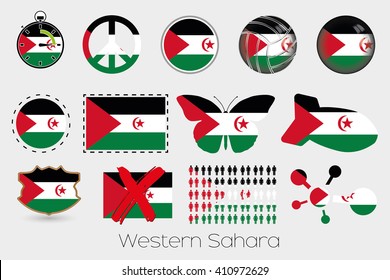 Many Different styles of flag for Western Sahara