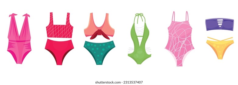 Muchos trajes de baño diferentes sobre fondo blanco