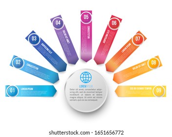 Farbige Pfeile weisen auf ein Ziel oder Ziel hin, Infografik-Vorlage für die Vektorillustration