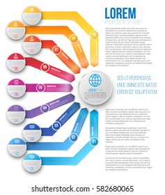 Many different ways colored arrows pointed to one target or goal, vector infographics template with simple text