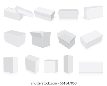 many different white cardboard boxes easy to change colors