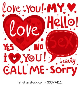 Many different words devoted to love subjects