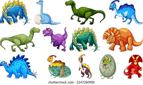 Many dinosaurs on white background illustration