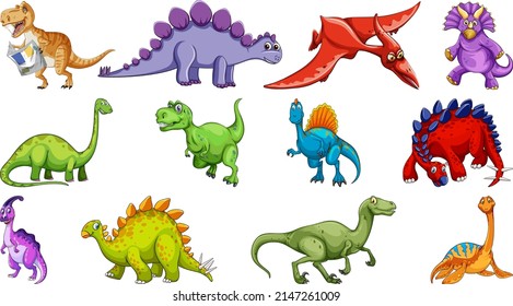 Many dinosaurs on white background illustration