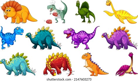 Many dinosaurs on white background illustration