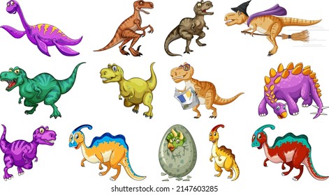 Many dinosaurs on white background illustration