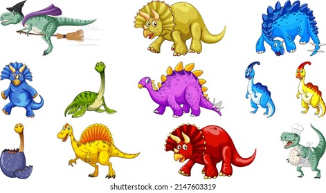 Many dinosaurs on white background illustration