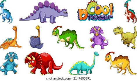 Many dinosaurs on white background illustration