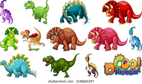 Many dinosaurs on white background illustration