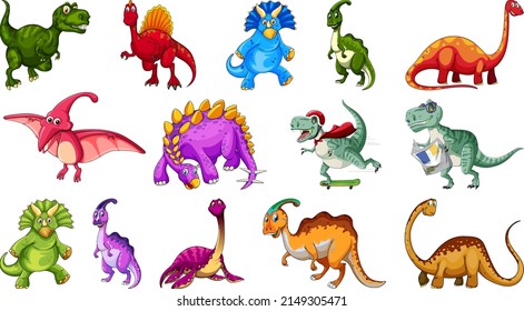 Many dinosaurs on white background illustration