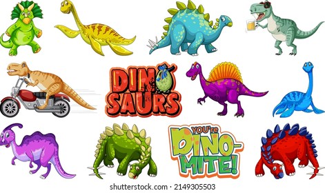 Many dinosaurs on white background illustration