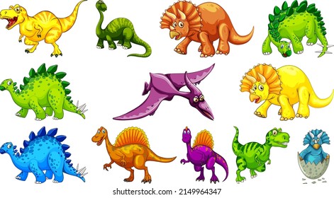 Many dinosaurs on white background illustration