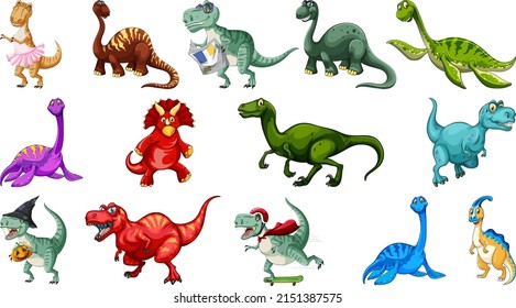 Many dinosaurs on white background illustration