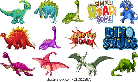 Many dinosaurs on white background illustration