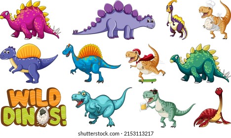 Many dinosaurs on white background illustration
