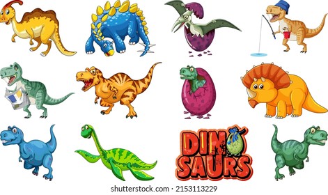 Many dinosaurs on white background illustration