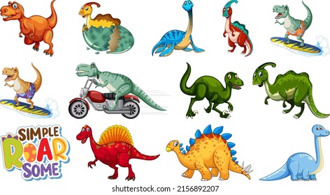 Many dinosaurs on white background illustration