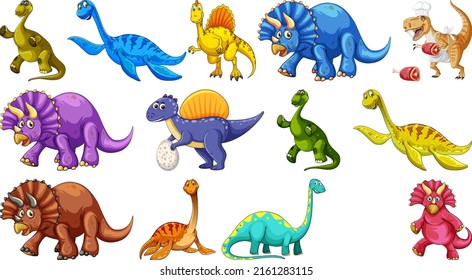 Many Dinosaurs On White Background Illustration Stock Vector (Royalty ...