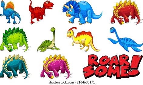 Many dinosaurs on white background illustration