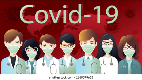 Many doctors from around the world Working together to find a way to eliminate the corona virus or covid19, protective mask,