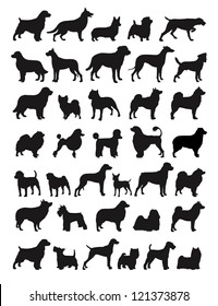 Many Dog Breeds in silhouettes
