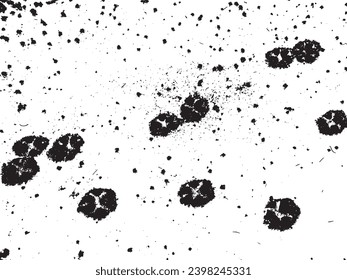 Muchos perros pintan la nieve, la textura de grunge vectorial. Utilizando el efecto de la angustia, el tiempo, las patatas fritas, las espumas, el polvo, la suciedad, los granos grandes y pequeños. Para fondos de estilo vintage, superposición, plantilla
