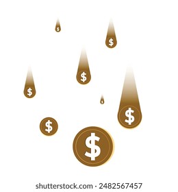 many dollar coins fell. flat design style. suitable for advertising, bonuses, prizes, etc. design vector template