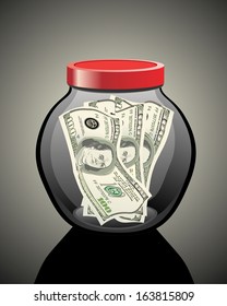 Many dollars in a glass jar