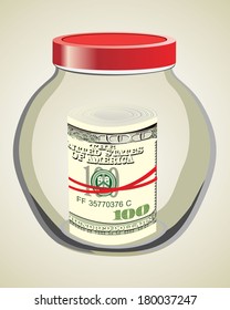 Many dollars in a glass jar
