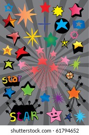 Many Doodled Stars Colorful