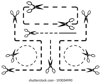 many dotted line set with scissors silhouette